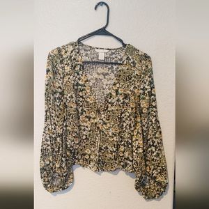 Floral V-neck button up